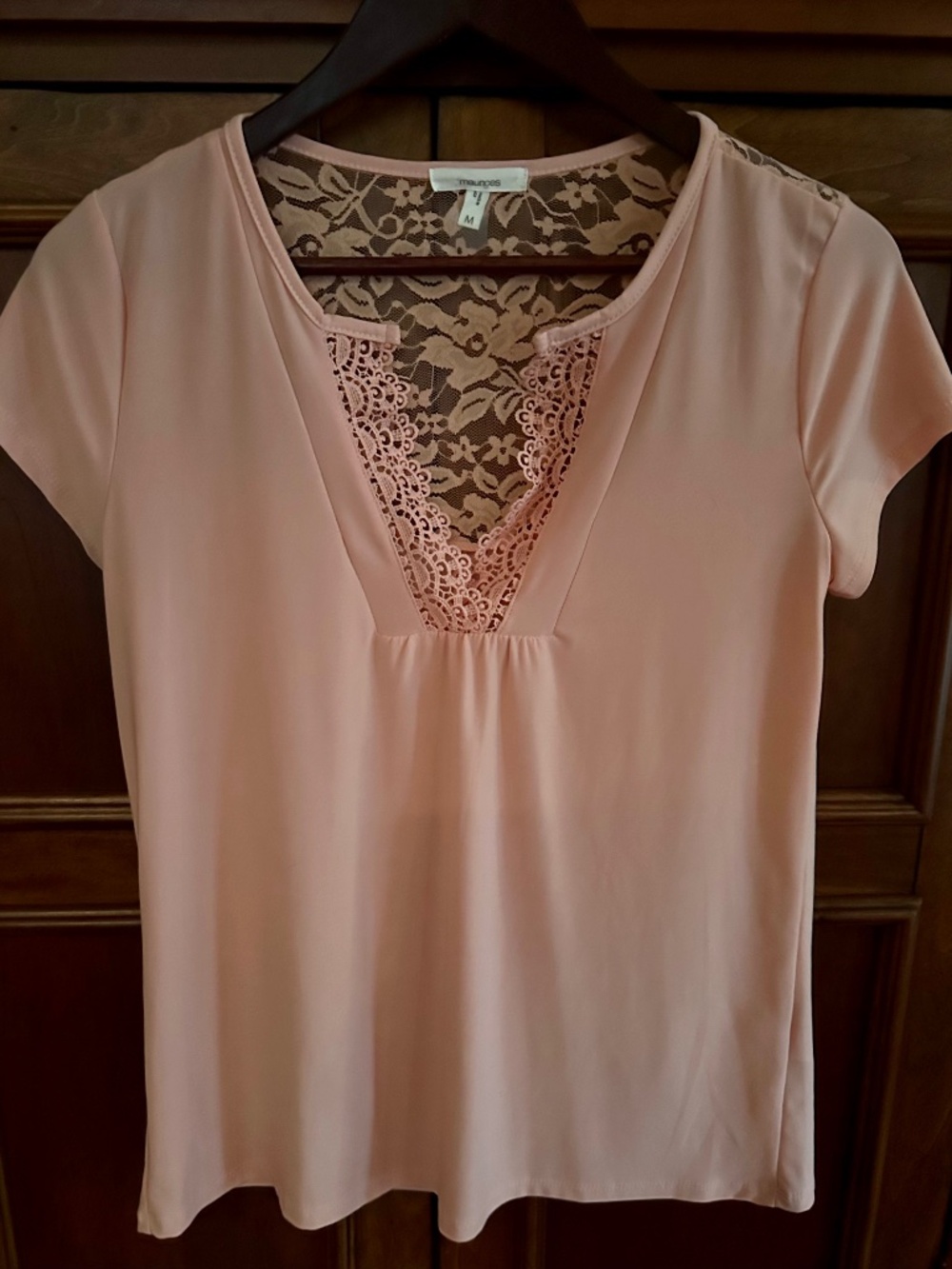 Maurices Peach Lace Eyelet Short Sleeve Flowy Pullover Top Size M EUC